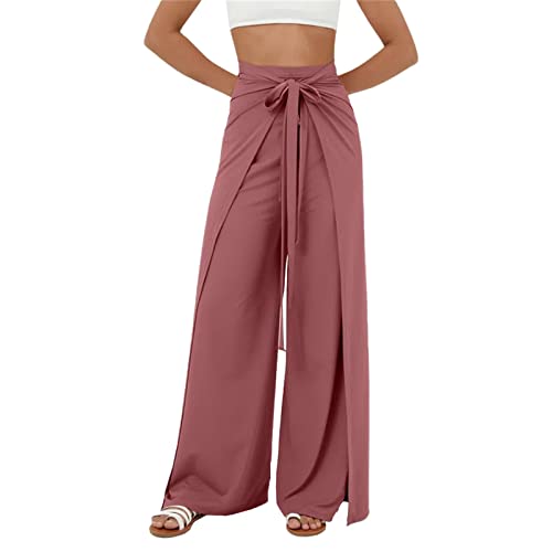 FUPODD Wickelhose Damen Sommer Culottes Hosen Bequeme Stoffhose Damen Mit Drawstring Gürtel Sommerhosen Damen Leicht Und Luftig Weites Bein Palazzo Hose Elegant Baggy Hosen Große Größen von FUPODD