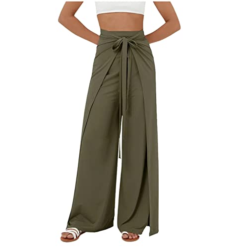 FUPODD Wickelhose Damen Sommer Culottes Hosen Bequeme Stoffhose Damen Mit Drawstring Gürtel Sommerhosen Damen Leicht Und Luftig Weites Bein Palazzo Hose Elegant Baggy Hosen Große Größen von FUPODD