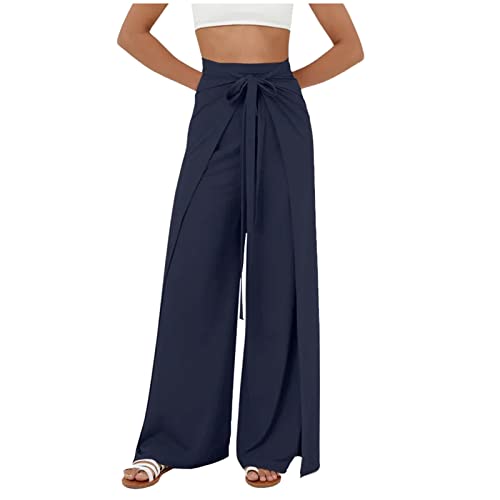 FUPODD Wickelhose Damen Sommer Culottes Hosen Bequeme Stoffhose Damen Mit Drawstring Gürtel Sommerhosen Damen Leicht Und Luftig Weites Bein Palazzo Hose Elegant Baggy Hosen Große Größen von FUPODD
