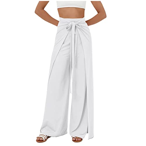 FUPODD Wickelhose Damen Sommer Culottes Hosen Bequeme Stoffhose Damen Mit Drawstring Gürtel Sommerhosen Damen Leicht Und Luftig Weites Bein Palazzo Hose Elegant Baggy Hosen Große Größen von FUPODD