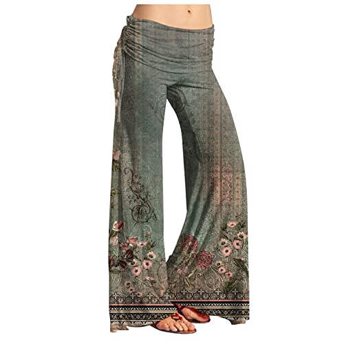 FUPODD Wickelhose High Waist Weites Bein Palazzo Hose Damen Elegant Hosen Damen Boho Gestreifte Vintage Schlaghose Damen Bunt Hose Sommer Yogahose mit Kordelzug Leicht Luftige Sommerhosen Bequeme von FUPODD