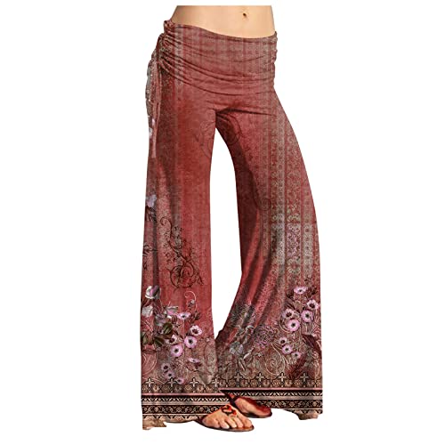 FUPODD Wickelhose High Waist Weites Bein Palazzo Hose Damen Elegant Hosen Damen Boho Gestreifte Vintage Schlaghose Damen Bunt Hose Sommer Yogahose mit Kordelzug Leicht Luftige Sommerhosen Bequeme von FUPODD