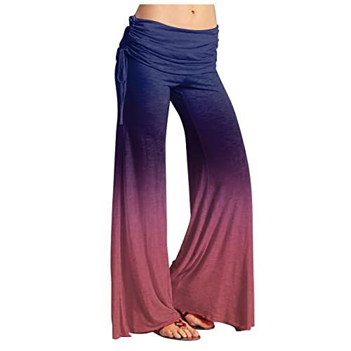 FUPODD Wickelhose High Waist Weites Bein Palazzo Hose Damen Elegant Hosen Damen Boho Gestreifte Vintage Schlaghose Damen Bunt Hose Sommer Yogahose mit Kordelzug Leicht Luftige Sommerhosen Bequeme von FUPODD