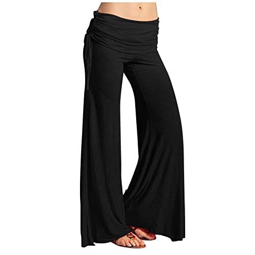 FUPODD Wickelhose High Waist Weites Bein Palazzo Hose Damen Elegant Hosen Damen Boho Gestreifte Vintage Schlaghose Damen Bunt Hose Sommer Yogahose mit Kordelzug Leicht Luftige Sommerhosen Bequeme von FUPODD