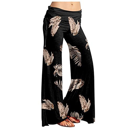 FUPODD Wickelhose High Waist Weites Bein Palazzo Hose Damen Elegant Hosen Damen Boho Gestreifte Vintage Schlaghose Damen Bunt Hose Sommer Yogahose mit Kordelzug Leicht Luftige Sommerhosen Bequeme von FUPODD