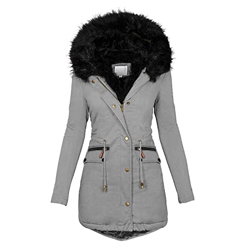 FUPODD Winterjacke Damen Mit Fellkapuze Parka Mit Teddyfutter Damen Wintermantel, Damen, Gefüttert Flauschjacke Damen Teddyjacke Winterjacke Damen Warm Wintermantel Damen Elegant Walkjacken Für Damen von FUPODD