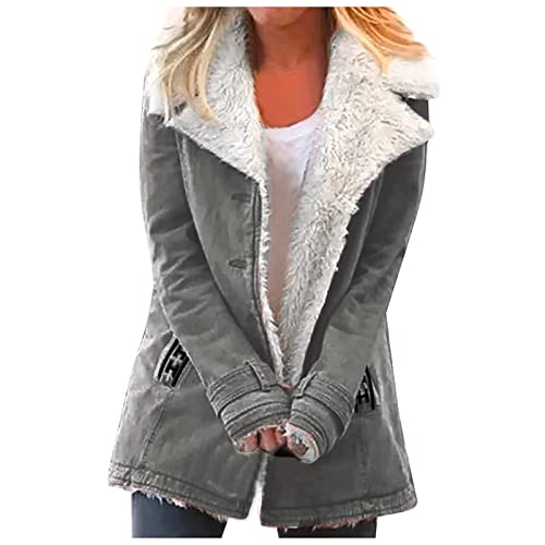 FUPODD Winterjacke Damen Warm Wintermantel Damen Lang Mantel Fleecejacke Grosse Grössen Lederjacke Teddyfutter Parka Teddyfleece Jacken Winterjacken Warme Fleecejacken Lederoptik Damenjacken Winter von FUPODD