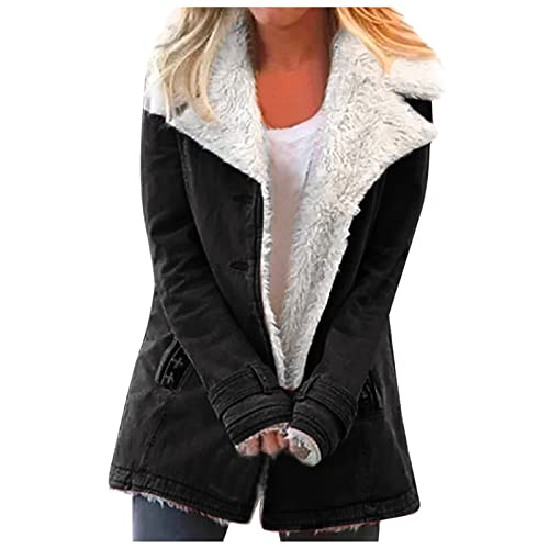 FUPODD Winterjacke Damen Warm Wintermantel Damen Lang Mantel Fleecejacke Grosse Grössen Lederjacke Teddyfutter Parka Teddyfleece Jacken Winterjacken Warme Fleecejacken Lederoptik Damenjacken Winter von FUPODD