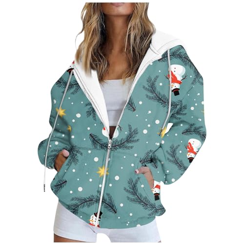 FUPODD Winterjacke Damen Weihnachten Grosse Grössen Jacke Übergangsjacke Sportlich Mantel Elegant mit Taschen Jeansjacke Lang mit Kapuze Sweatshirt Oversized Vintage Strickfleecejacke Bomberjacke von FUPODD