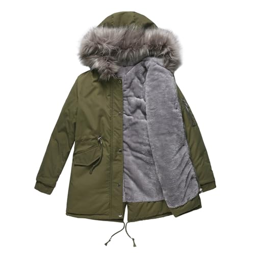 FUPODD Winterjacke Damen Winddicht Wintermantel Dicke Winterjacke Fellkapuze Fleecejacke Gefütterte Damen-Jacken Innenfell Wintermantel Lang Innenfutter Skijacke Fleecejacke Teddy Mantel Winter von FUPODD