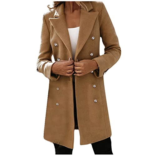 FUPODD Wintermantel Damen Lang Winterjacke Wollmantel Strickjacke Trenchcoat Reverskragen Damen-Jacken Winterjacke Lang Jacke Winter Mantel Winter Wolljacke Warm Übergangsjacke von FUPODD
