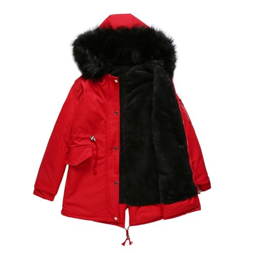 FUPODD Wintermantel Damen Warm Daunenmantel Echtfell Jacke Winter Teddyjacke Daunenjacke Steppjacke Teddy Mantel Lang von FUPODD