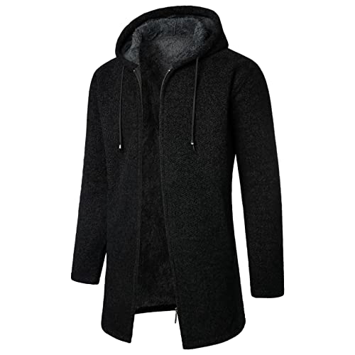 FUPODD Wintermantel Herren Lang Warm Gefüttert Jacke Herren Winter Jacke Herren Winter Zip Hoodie Oversize Sweatjacke Dicker Stoff Fleecejacke Herren Schwarz Winterjacke Herren mit Reißverschluss von FUPODD