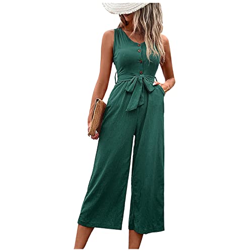 FUPODD Women'S Jumpsuits & Playsuits Jumpsuit Kurz Sommer Locker Onesie Damen Kuschelig ärmelloser Einfarbiger Overall Jumpsuit Elegant Elastischer Bund Latzhose Weites Bein Playsuit Kurz Vintage von FUPODD