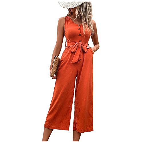 FUPODD Women'S Jumpsuits & Playsuits Jumpsuit Kurz Sommer Locker Onesie Damen Kuschelig ärmelloser Einfarbiger Overall Jumpsuit Elegant Elastischer Bund Latzhose Weites Bein Playsuit Kurz Vintage von FUPODD