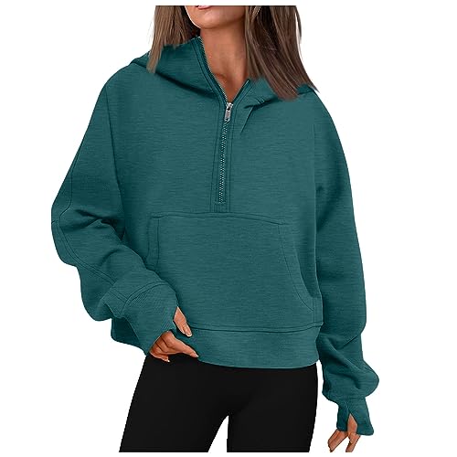 FUPODD Zip Sweatshirt Damen übergroße Sweatshirt Einfarbige College Jacke mit Reißverschluss Langarm Oberteile mit Tasche Sportjacke Outwear Windbreaker für Herbst Winter Jacket Sweatshirt von FUPODD