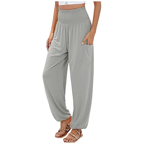 FUPODD leichte Sommerhose, Damen Marlenehose mit Bündchen Pumphose Damen Plissee Sommer Hose Damen Locker Damen Freizeithose Mit Gummibund Sommerhosen Damen Leicht Und Luftig von FUPODD