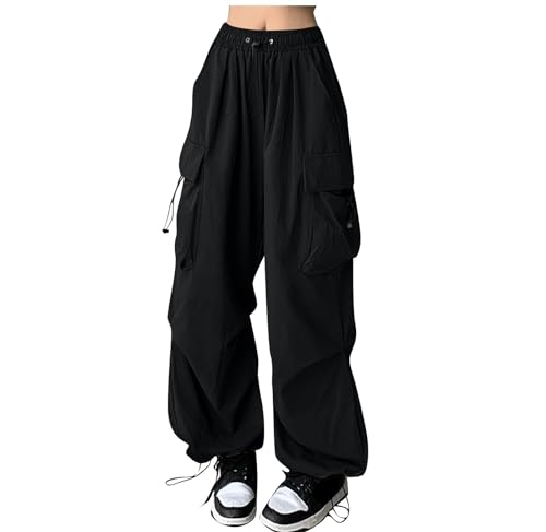 FUPODD y2k Cargohose mit Seitentaschen Damen Stoffhose Damen Elegant Jogginghose Damen Weites Bein Freizeithose Sporthose Trainingshose Winter Jogginghosen Weites Bein Laufhose Damen Lang von FUPODD