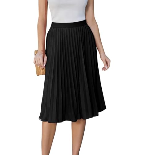 Faltenrock Damen Knielang Rock Frauen Elegant Klassischer Einfarbiger Plisseerock Festliche Midi-Rock - Damen Hohe Taille Skirt Business Röcke A-Linie Damenrock Frühling Sommerrock Casual von FUPODD