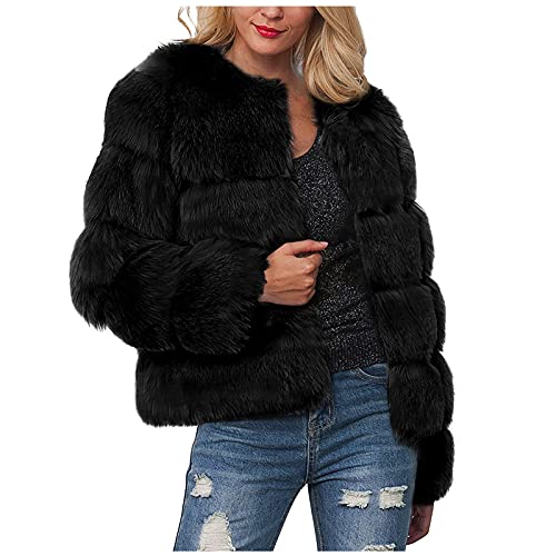 Felljacke Damen Elegant Pelzmantel Damen Echtpelz Winterjacke Damen Warm Pelzjacke Kurz Kunstpelzmantel Lässig Dicke Kunstpelz Dick Cardigan Jacke Outwear Fellmantel Frauen Wintermantel Mode von FUPODD