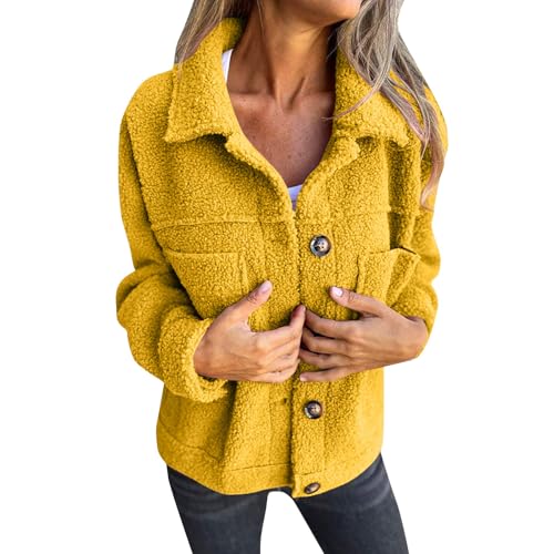 Fleecejacke Damen Dicke Teddyjacke Revers Winterjacke Damen Warm Jacke Damen Winter Plüschjacke Frauen Mit Knöpfen Teddy Mantel Elegant Kuscheljacke Mit Taschen Flauschig Damenmantel Freizeit von FUPODD