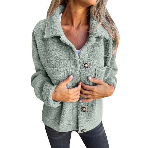 Fleecejacke Damen Dicke Teddyjacke Revers Winterjacke Damen Warm Jacke Damen Winter Plüschjacke Frauen Mit Knöpfen Teddy Mantel Elegant Kuscheljacke Mit Taschen Flauschig Damenmantel Freizeit von FUPODD