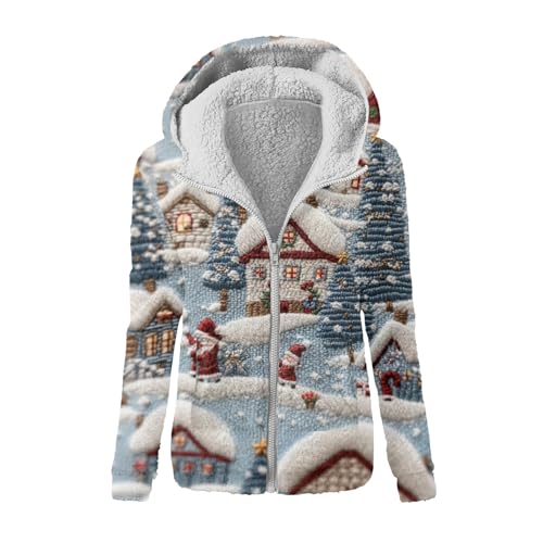 Fleecejacke Damen Gefüttert Weihnachten Kapuzenpullover Zipper Hoodie Pullover Winterjacke Warm Weihnachts Lustige 3d Druck Kapuzenjacke Plüsch Weihnachtspullover Mit Kapuze Sweatjacke Frauen von FUPODD