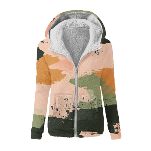 Fleecejacke Damen Hoodie Camouflage Teddyjacke Mit Kapuze Plüschjacke Gefüttert Fleecejacken Casual Kuscheljacke Frauen Flauschig Teddyfleece Jacke Zipper Fellmantel Taschen Teddy Mantel Warm von FUPODD