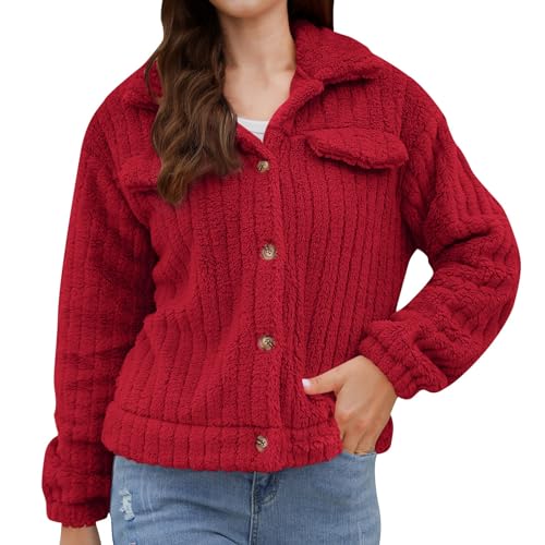 Fleecejacke Damen Kurz Teddyjacke Freizeit Strickfleecejacke Winterjacke Damen Warm Teddyfleece Mantel Winter Mode Jacke Elegant Kuscheljacke Flauschig Dicke Plüschjacke Frauen Mit Knöpfen von FUPODD