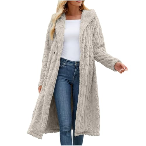 Fleecejacke Damen Lang Mit Kapuze Wintermantel Elegant Winterjacke Warm Kapuzenjacke Winter Teddyjacke Frauen Flauschig Teddyfleece Jacke Teddy Plüschjacke Dicke Fleecemantel Freizeit Mantel von FUPODD