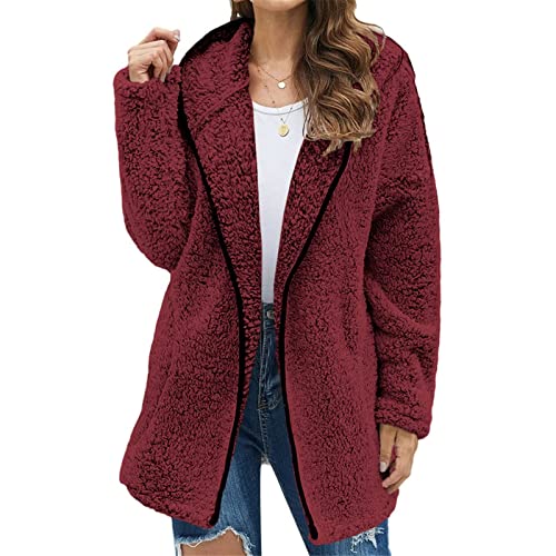 Fleecejacke Damen Mit Kapuze Mantel Damen Winter Elegant Wolljacke Damen Winter Leichte Warme Winterjacke Frauen Winterjacke Frauen Jacke Winter Teddy Mantel Damen Lang Übergangsmantel Damen von FUPODD