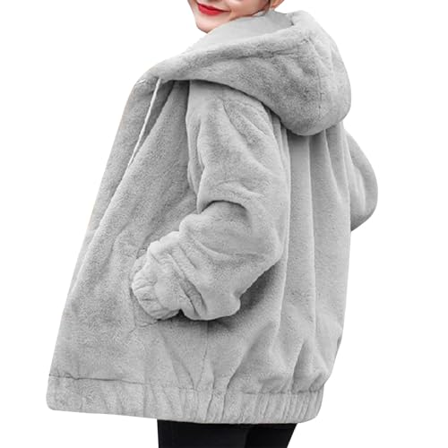 Fleecejacke Damen Mit Kapuze Winterjacke Damen Warm Gefüttert Kuscheljacke Damen Flauschig Jacke Damen Winter Mantel Damen Dicke Teddyjacke Frauen Plüschjacke Mit Taschen Wollmantel Einfarbig von FUPODD