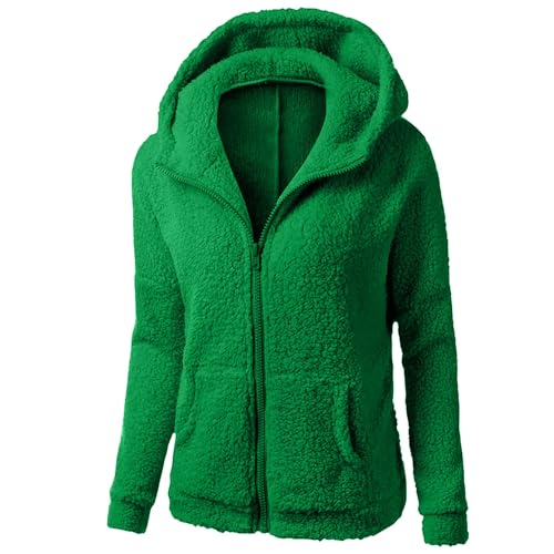 Fleecejacke Damen Mit Kapuze Winterjacke Damen Warm Sweatjacke Damen Zipper Teddyfleece Jacke Dicke Plüschjacke Wintermantel Kapuzenpullover Teddy Mantel Hoodie Kuscheljacke Frauen Flauschig von FUPODD