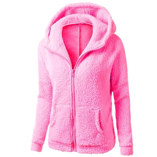 Fleecejacke Damen Mit Kapuze Winterjacke Damen Warm Teddyjacke Damen Mode Plüschjacke Sweatshirt Hoodie Damen Einfarbig Kuscheljacke Frauen Flauschig Kapuzenpullover Wintermantel Langarm von FUPODD