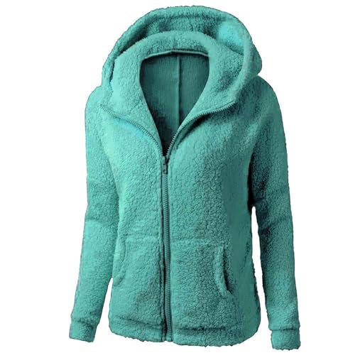 Fleecejacke Damen Mit Kapuze Winterjacke Damen Warm Teddyjacke Damen Mode Plüschjacke Sweatshirt Hoodie Damen Einfarbig Kuscheljacke Frauen Flauschig Kapuzenpullover Wintermantel Langarm von FUPODD
