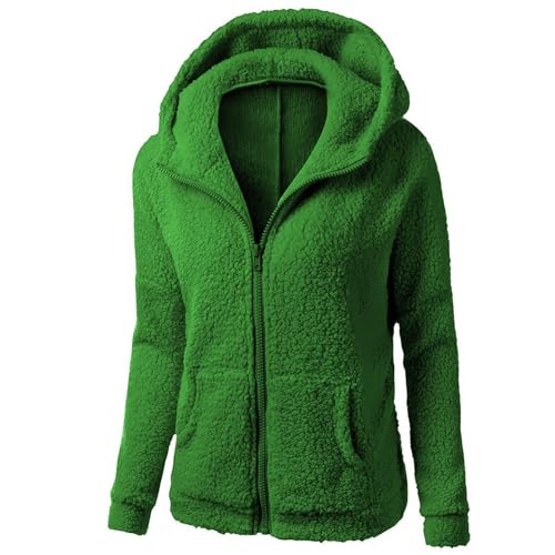 Fleecejacke Damen Mit Kapuze Winterjacke Damen Warm Teddyjacke Damen Mode Plüschjacke Sweatshirt Hoodie Damen Einfarbig Kuscheljacke Frauen Flauschig Kapuzenpullover Wintermantel Langarm von FUPODD