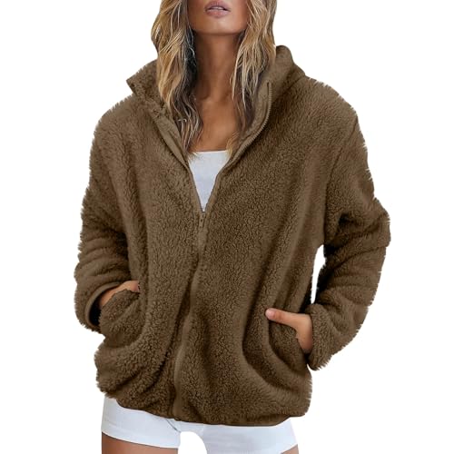 Fleecejacke Damen Rollkragen Sweatjacke Damen Zipper Teddyjacke Einfarbig Teddy Mantel Jacke Winter Plüschjacke Casual Kuscheljacke Frauen Flauschig Mit Taschen Winterjacke Warm Pullover von FUPODD
