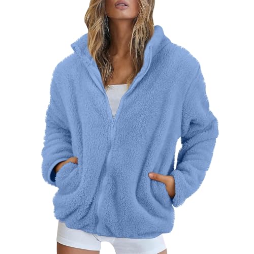Fleecejacke Damen Rollkragen Sweatjacke Damen Zipper Teddyjacke Einfarbig Teddy Mantel Jacke Winter Plüschjacke Casual Kuscheljacke Frauen Flauschig Mit Taschen Winterjacke Warm Pullover von FUPODD