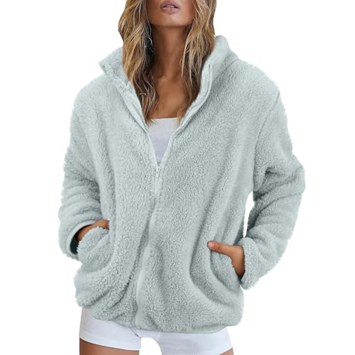 Fleecejacke Damen Stehkragen Teddyjacke Reißverschluss Plüschjacke Frauen Freizeit Kuscheljacke Flauschig Jacke Winter Einfarbig Winterjacke Damen Warm Dicke Elegant Mantel Weich Bequem von FUPODD