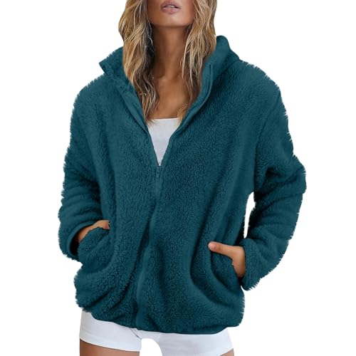 Fleecejacke Damen Stehkragen Teddyjacke Reißverschluss Plüschjacke Frauen Freizeit Kuscheljacke Flauschig Jacke Winter Einfarbig Winterjacke Damen Warm Dicke Elegant Mantel Weich Bequem von FUPODD