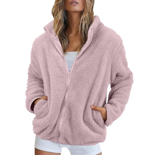 Fleecejacke Damen Stehkragen Teddyjacke Reißverschluss Plüschjacke Frauen Kuscheljacke Flauschig Jacke Winter Einfarbig Weich Winterjacke Damen Warm Dicke Elegant Mantel Bequem Freizeit von FUPODD