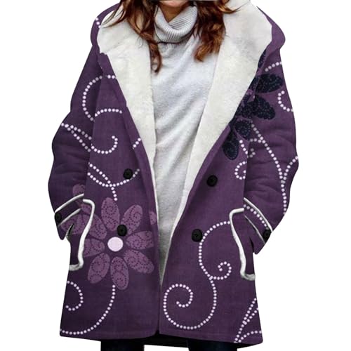 Fleecejacke mit Kapuze Lang Winterjacke Lang Warm Gefüttert Weihnachten Wintermantel Lang Fleece Teddyfleece Jacke Damen Übergangsjacke Wollmantel Softshellmantel Teddy Mantel Jacke von FUPODD