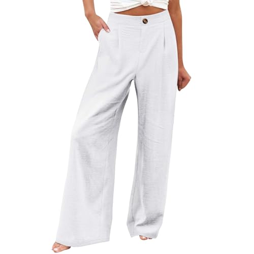 Freizeithose Palazzo Hose Damen Mit Gummizug Musselin Hose Damen Culottes Hosen Damen Elegant Sommerhose Damen Leicht Marlenehose Damen Mit Taschen Stoffhose Damen Strandhose Damen Plissee Hose von FUPODD