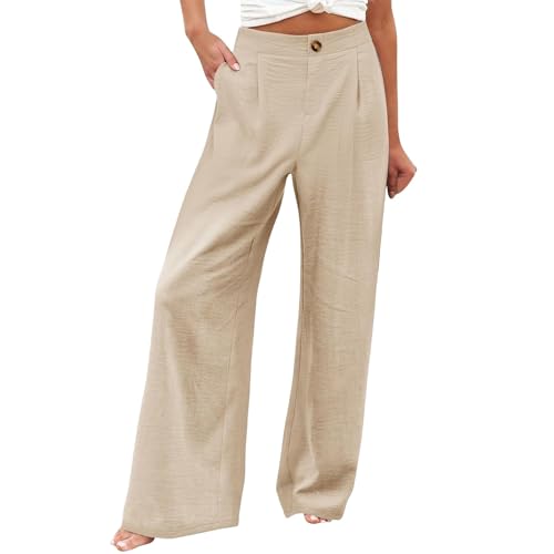 Freizeithose Palazzo Hose Damen Mit Gummizug Musselin Hose Damen Culottes Hosen Damen Elegant Sommerhose Damen Leicht Marlenehose Damen Mit Taschen Stoffhose Damen Strandhose Damen Plissee Hose von FUPODD