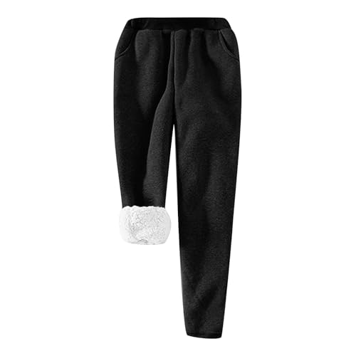 Gefütterte Jogginghose Damen Große Größen Schwarze Hose Damen Elegant Fleece Thermohose Damen Winter Gefüttert Dünne Sporthose Damen Damen Winter Hose Freizeithose Fleece von FUPODD