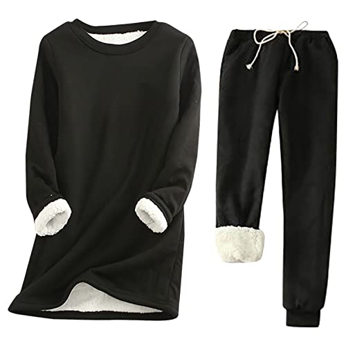 Hausanzug Damen Winter Gefüttert Und Warm Elegant 2 Teilig Hosenanzüge Damen Winter Teddy Fleece Sportanzug Damen Einfarbig Set Freizeitanzug Mode 2-Teiliges von FUPODD