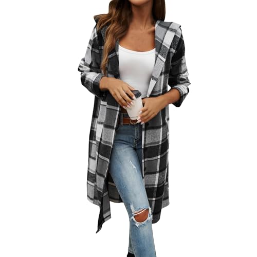 Hemdjacke Damen Kariert Lang Damen-Jacken Shacket Langarm Hemd Bluse Flanell Jacke Button Down Mantel Winter Herbstjacke Frauen Mit Kapuze Hemdbluse Casual Oberteile Lose Übergangsjacke Leicht Hemdjacke Damen Kariert Lang Damen-Jacken Shacket Langarm Hemd Bluse Flanell Jacke Button Down Mantel Winter Herbstjacke Frauen Mit Kapuze Hemdbluse Casual Oberteile Lose Übergangsjacke Leicht von FUPODD