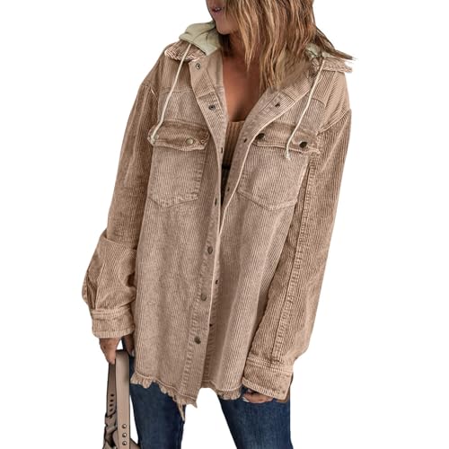 Hemdjacke Damen Oversized Cordjacke Damen Winter Herbstjacke Button Down Corduroy Leichte Jacket Cord Hemd Mit Kapuze Langarm Bluse Mit Tasche Casual Jacke Musselin Bluse Frauen Elegant Hemdjacke Damen Oversized Cordjacke Damen Winter Herbstjacke Button Down Corduroy Leichte Jacket Cord Hemd Mit Kapuze Langarm Bluse Mit Tasche Casual Jacke Musselin Bluse Frauen Elegant von FUPODD