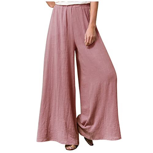 Hose Damen Sommer High Waist leichte Sommerhose Damen Blumenmuster Plissee Palazzo Hose mit Gummizug Weites Bein Freizeithose Damen Schlaghose Elegant Farbverlauf Marlenehose für Frauen von FUPODD