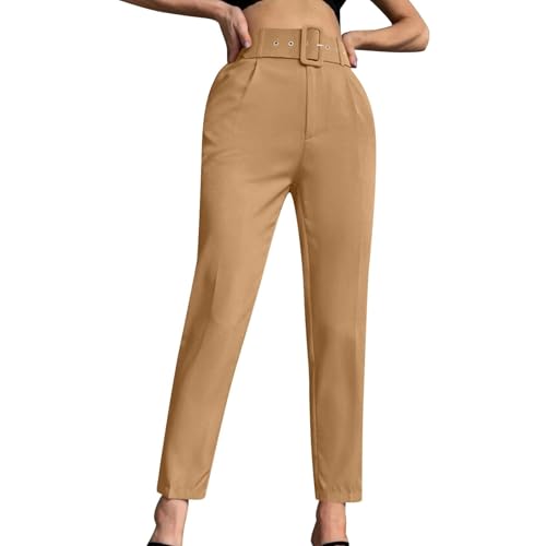 Hosen Damen High Waist Anzughose Gerades Bein Slim Fit Stoffhose Business Casual Chino Hose Frauen Mit Gürtel Hose Elegant Schlupfhose Einfarbig Bequeme Sommerhose Für Büro Geschäft Alltag von FUPODD